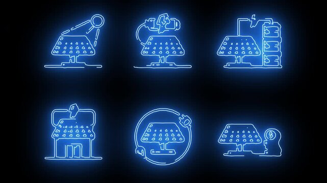 Mining and geology industry icons including excavation machines, resources, and minerals	