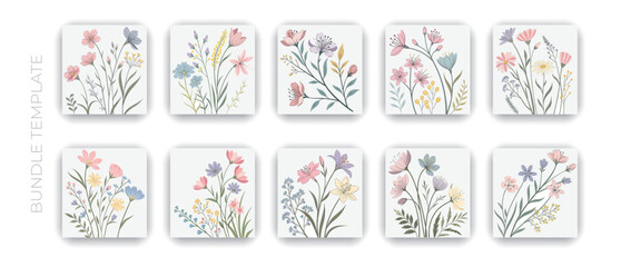 Watercolor wildflower element and bouquet collection