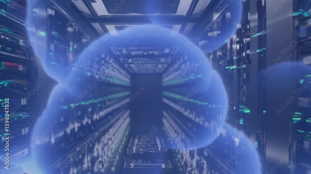 Aufkleber highresolution close up of a bustling server room, ideal for tech and it projects, featuring an arra