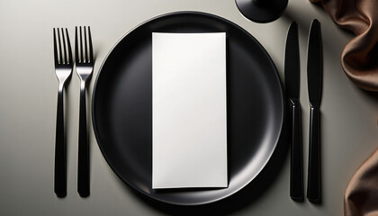 Menu mockup. Sophisticated dinner table mockup with blank menu card