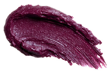 Obraz premium Close-up of a vibrant dark purple cosmetic smear on a contrasting black background