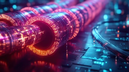 Glowing tech tubes on circuit board