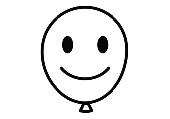 Obraz premium Balloon face drawing. It is a black and white outline image of a balloon with a happy smiley face, conveying joy and cheerfulness. Vector sketch line art draw.