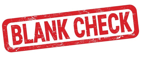 BLANK CHECK text written on red rectangle stamp.
