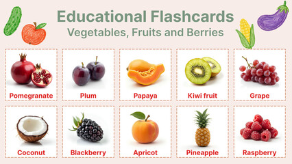 Educational Flashcards Vegetables, Fruits and Berries