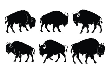 Collection of six distinct bison silhouettes in various poses and angles