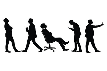 Businessmen in various poses and activities depicted as a silhouette sequence