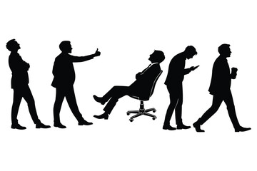 Businessmen in various poses showing career progression and modern life silhouette