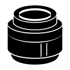 Minimalist silhouette of a camera lens isolated on white background
