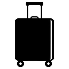 Black silhouette of a rolling suitcase with wheels isolated on white background