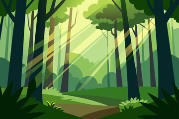 Obraz premium lush forest with sunlight breaks