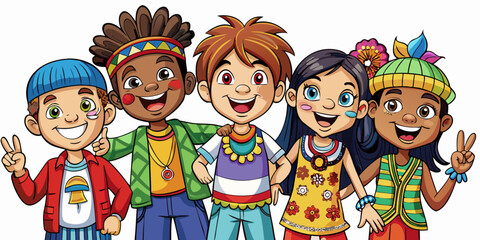 Children with different nationalities on white background