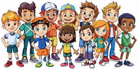 Children with different nationalities on white background