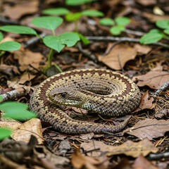 Death Adder Masterpiece: Photorealistic Camouflage in Leaf Litter, Forest Ambush.