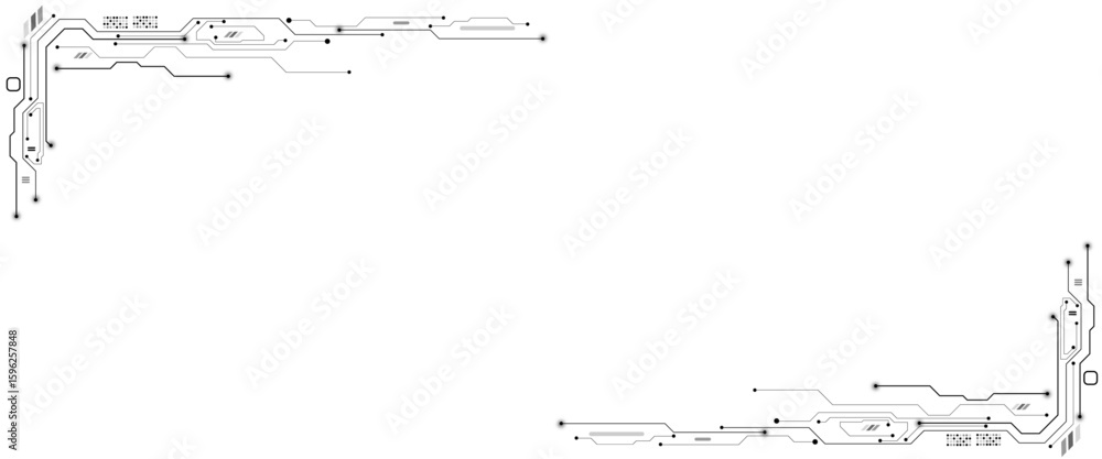 Poster vector technology connected white lines and dots with electronics elements on tech bg. digital techn