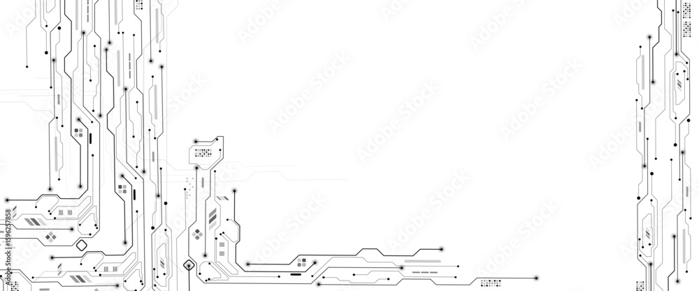 Poster vector abstract technology frame made of circuit board wires and digital elements. white futuristic 