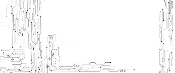 Vector abstract technology frame made of circuit board wires and digital elements. white futuristic background with microchip components.