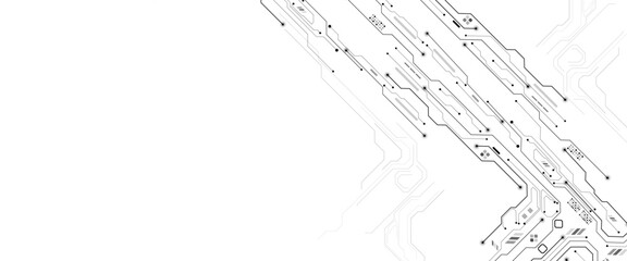 Vector abstract technology frame made of circuit board wires and digital elements. white futuristic background with microchip components.