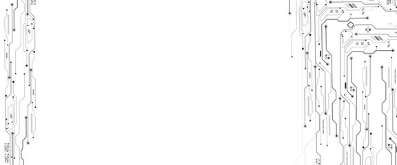 Vector abstract technology frame made of circuit board wires and digital elements. white futuristic background with microchip components.