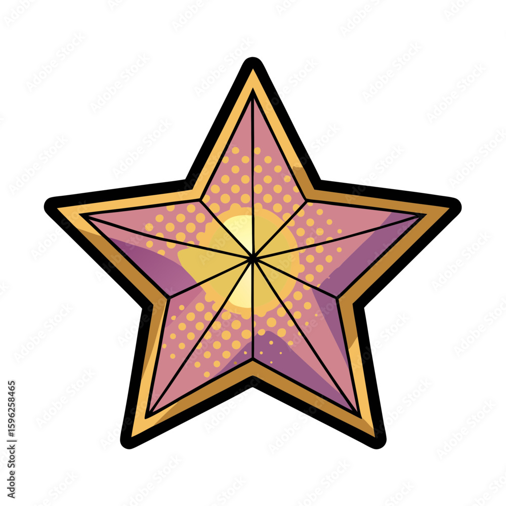 Poster star shape in pop art style with pink and yellow details, isolated vector image on transparent backg