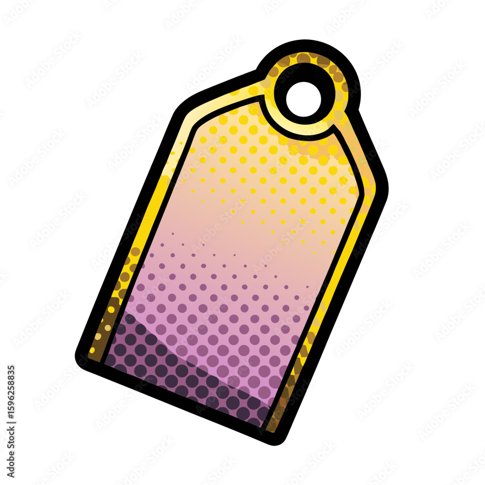 Aufkleber isolated vector image of a yellow and purple tag in pop art style on transparent background