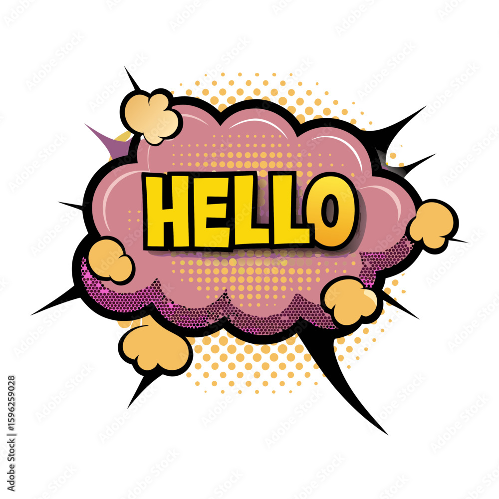 Poster comic book style speech bubble with text 'hello' in pop art design, isolated vector image on transpa