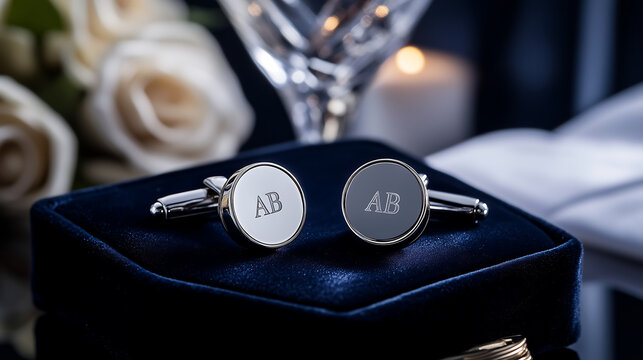 Hyperrealistic Sterling Silver Cufflinks with Engraved Initials, Personalized Groom Wedding Accessory, Elegant Men's Jewelry Gift. Luxurious 925 sterling silver with polished mirror finish, delicate s