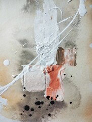 Fototapeta premium Contemporary geometric cubism abstract painting in soft earthy tone color composition