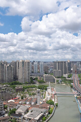 Aerial photography of the city landscape along Suzhou River in Shanghai