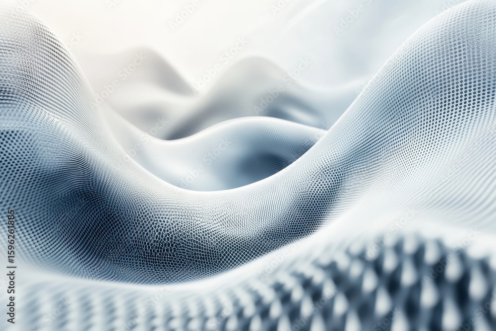 Poster soft undulating textile waves with intricate patterns in a serene light setting