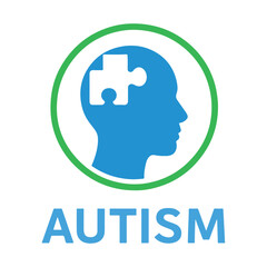 Autism awareness symbol with puzzle piece in head isolated on white background
