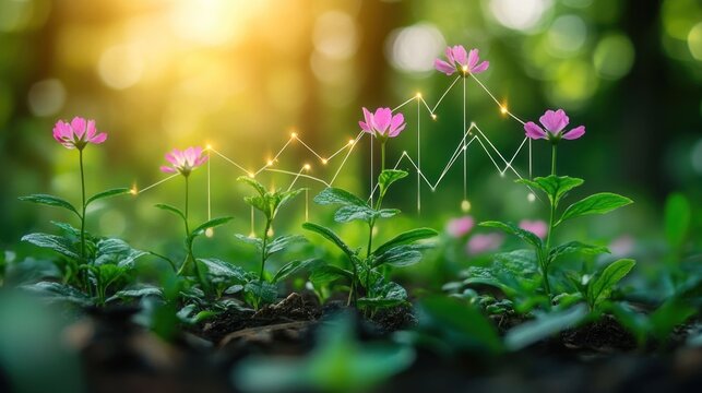 Pink flowers, growth chart overlay