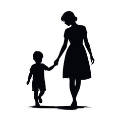 Emotional black silhouette of a mother holding her child closely, touching foreheads, love and bonding concept on white background