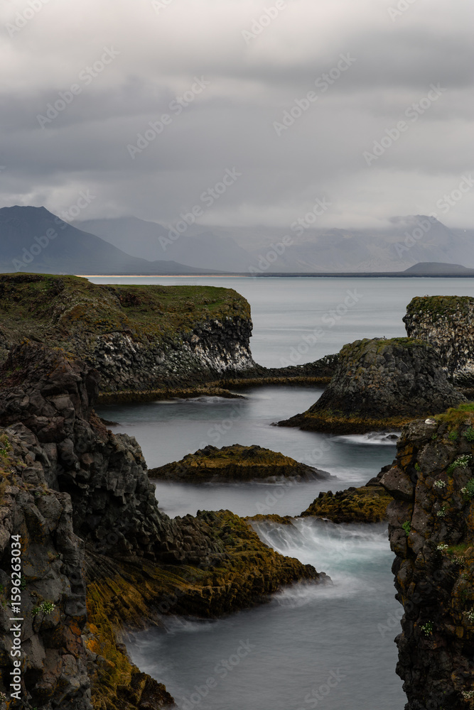 Canvas Prints scenic view of arnarstapi coastline on a cloudy day, iceland.