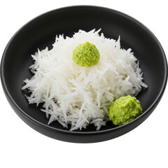 Shredded Daikon Radish with Wasabi in a Black Bowl