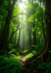 Obraz premium Dreamy Tropical Forest with Vibrant Green Foliage