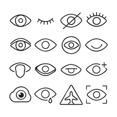 Collection of hand drawn eye icons isolated on white background
