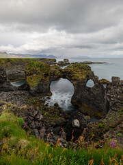 Gatklettur rock formation at Anarstapi coastline, Iceland.