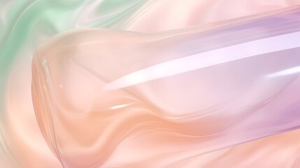 Obraz premium Translucent pastel shades peach, seafoam, and lilac blending like watercolor from one wide bottle mouth, clean white full frame background .