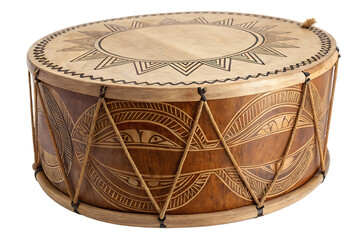Carved wooden drum, on AI generated by PNG