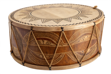 Carved wooden drum, on AI generated by PNG