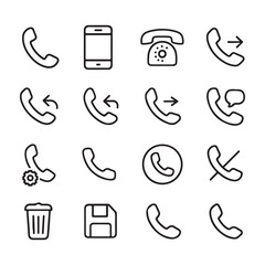 Collection of hand drawn phone icons isolated on white background