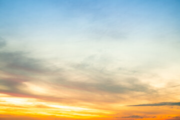Beautiful , luxury soft gradient orange gold clouds and sunlight on the blue sky perfect for the background, take in evening,Twilight, Large size, high definition landscape photo