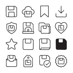 Collection of hand drawn technology icons isolated on white background
