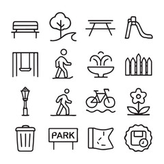 Collection of park icons isolated on white background