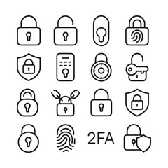 Collection of security and lock icons isolated on white background
