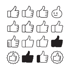 Collection of thumbs up icons isolated on white background