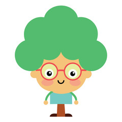 Adorable kawaii grandma tree character wearing glasses with a warm friendly smile