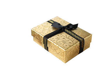 Elegant Gold Gift Box with Black Ribbon on AI generated by PNG