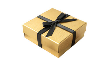 Elegant Gold Gift Box with Black Ribbon on AI generated by PNG